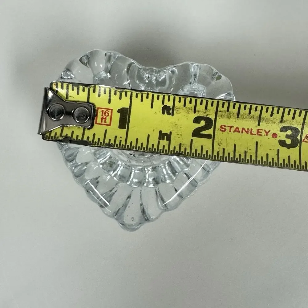 Pair of Heart Shaped Clear Glass Fluted Candle Stick Holders Vintage